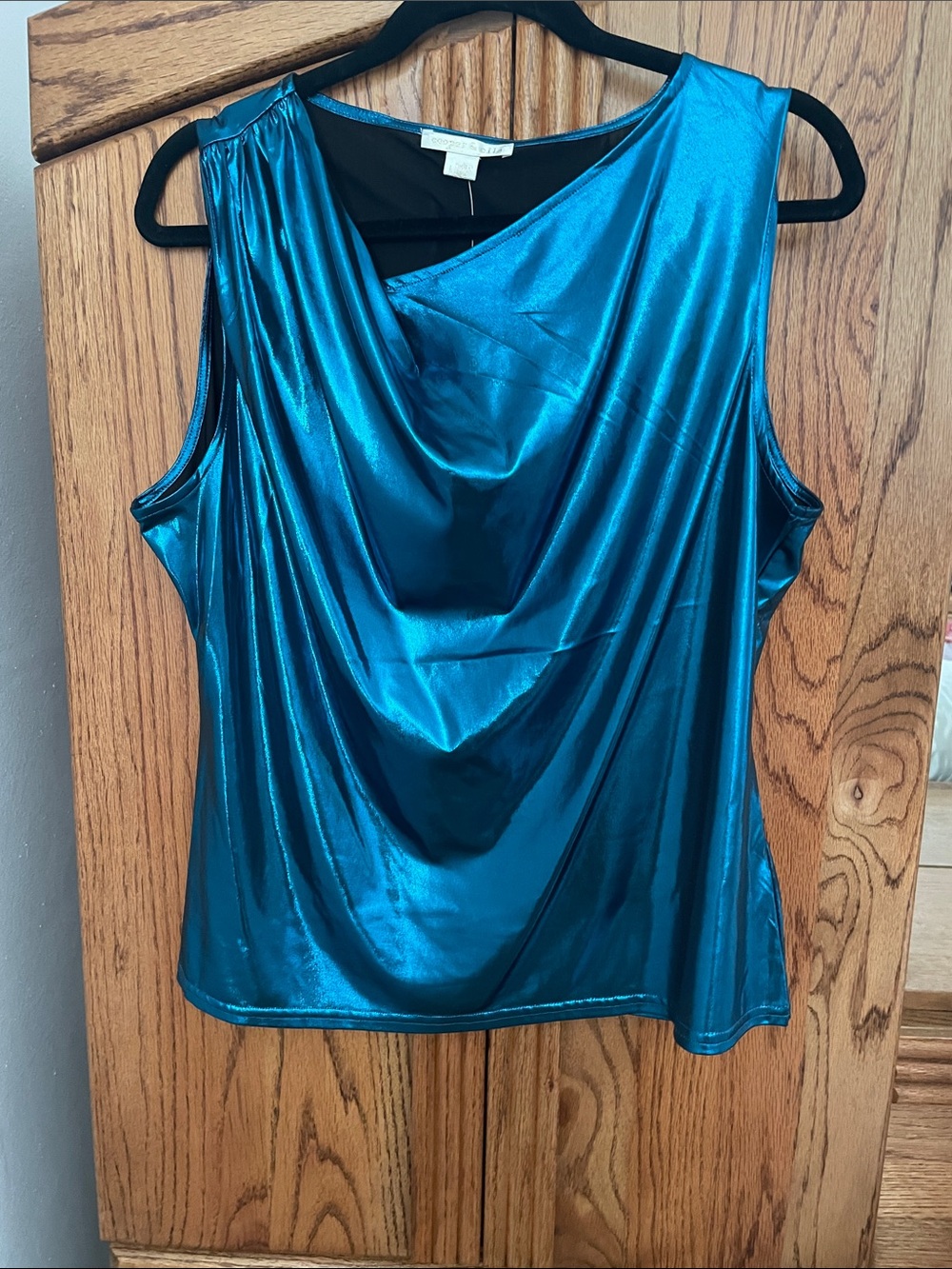 cooper & ella Shiny Teal Draped Sleeveless Top